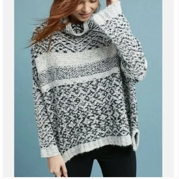 Anthropologie MOTH Solita Fair Isle Poncho Cowl Neck Sweater | Boho Nordic - Picture 1 of 13